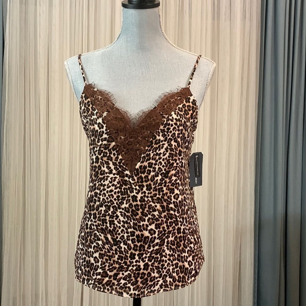 MELROSE and Market cami tank leopard print V-neck with lace detail and lined NWT